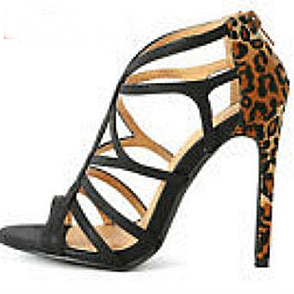 New Liliana Leopard Print Cage Heels Shoes - Picture 2 of 4
